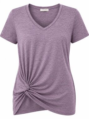 Purple Twist-Knot V-Neck Women's Top